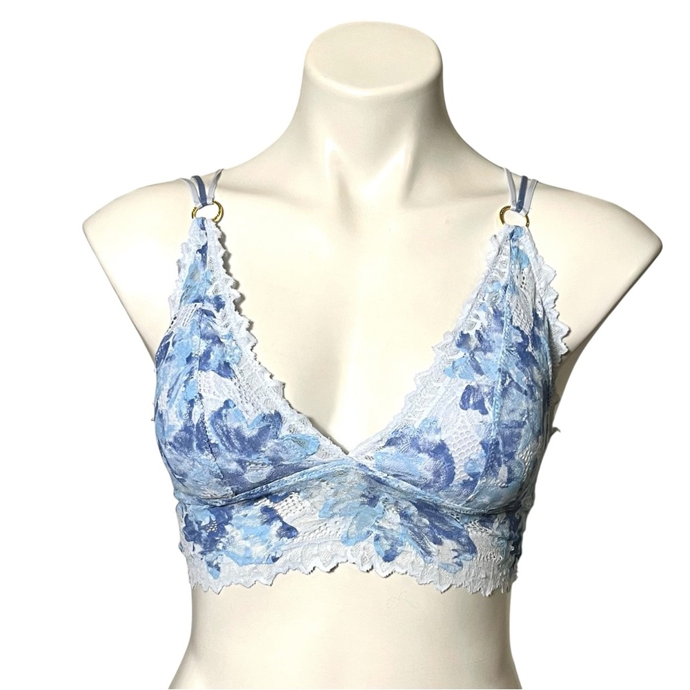 Aerie Blue Floral Lace Bralette Size Medium Blue